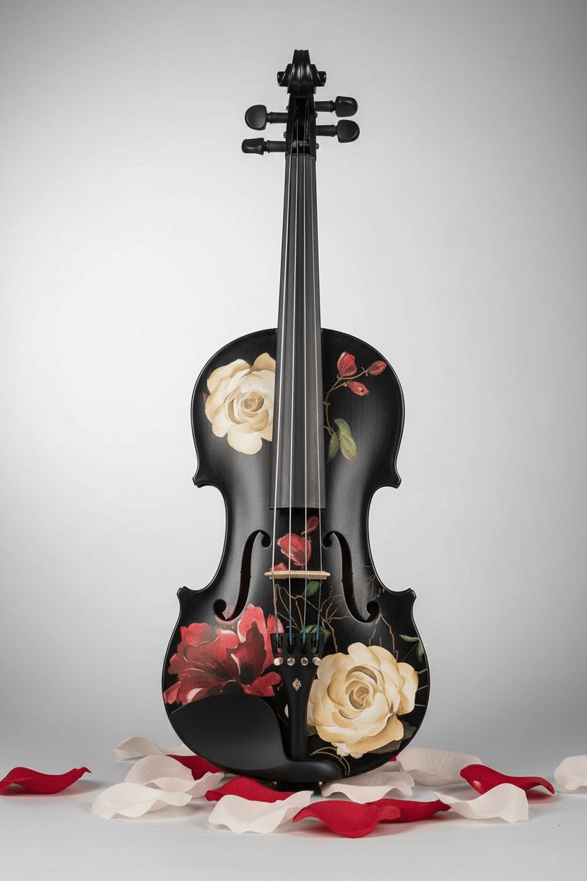 Black Rose Viola Outfit | Custom Crystal Tailpiece & Pearl Fine Tuners