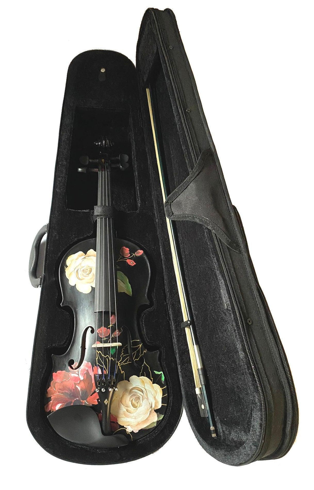 Rozanna's Rose Delight Black Violin Outfit | Pearl Fine Tuners & Brazilwood Bow