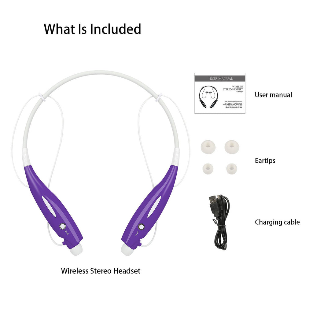 Wireless Stereo Headsets Sport Neckband Headphones In-ear Magnetic IPX4 Waterproof Earbuds w/ Built-in Mic Call Vibrate Alert Number Broadcast Running