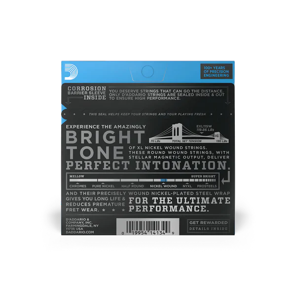 D'Addario EXL115W XL Nickel Medium Wound 3rd Electric Guitar Strings - 11-49