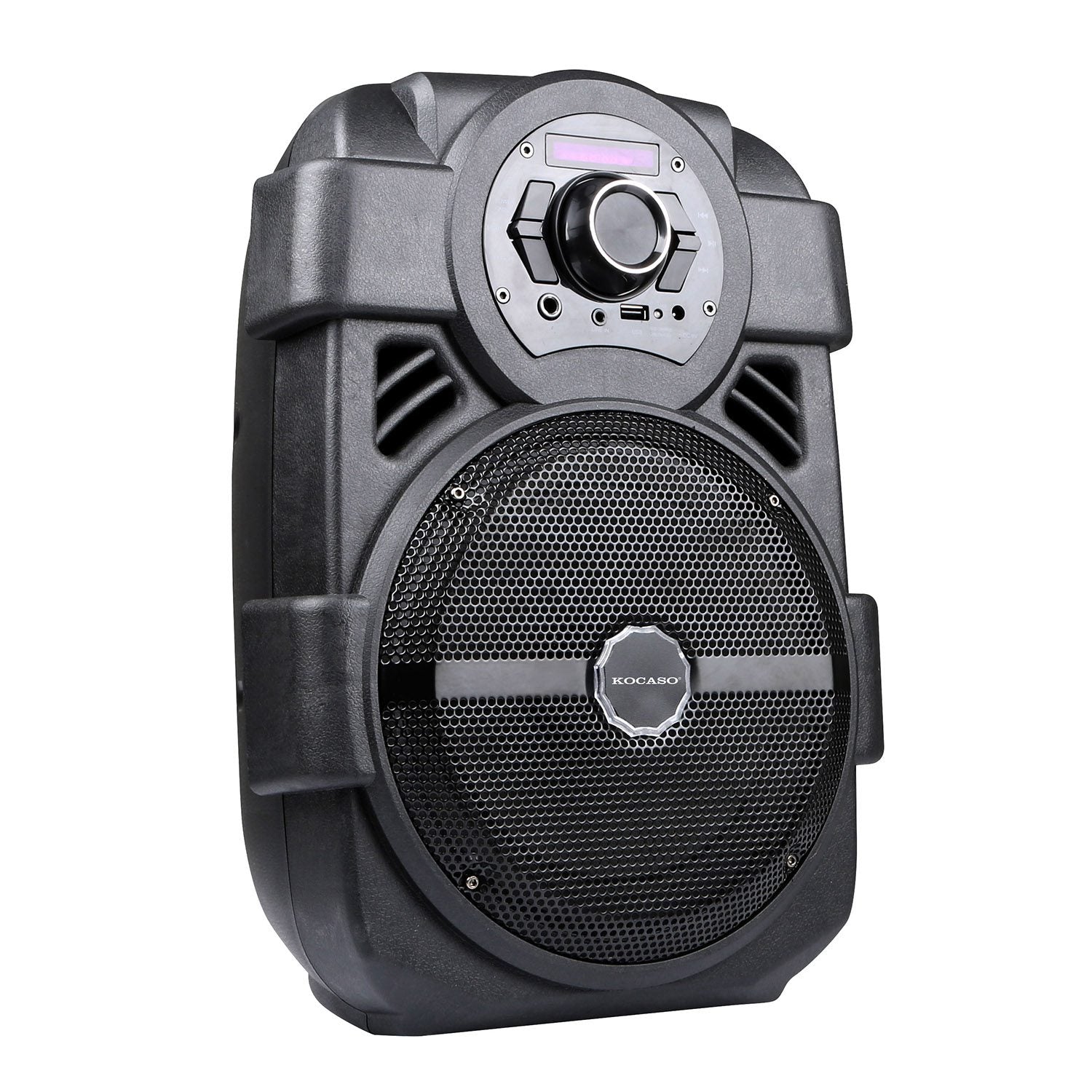 KOCASO Wireless Speaker Portable PA Karaoke System with 8" Subwoofer Sound System Wired Microphone w/ DJ Lights FM Remote Control