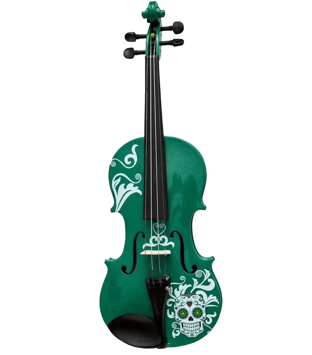 Cinco de Mayo Emerald Green Violin Outfit | Sugar Skull Design & Carbon Fiber Bow