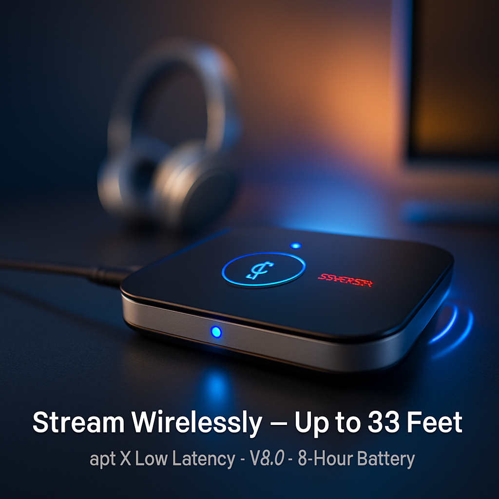 Wireless V5.0 Transmitter Receiver with aptX Low Latency 2-in-1 Wireless 3.5mm Audio Adapter for TV Headphones Speakers PC Sound System Car