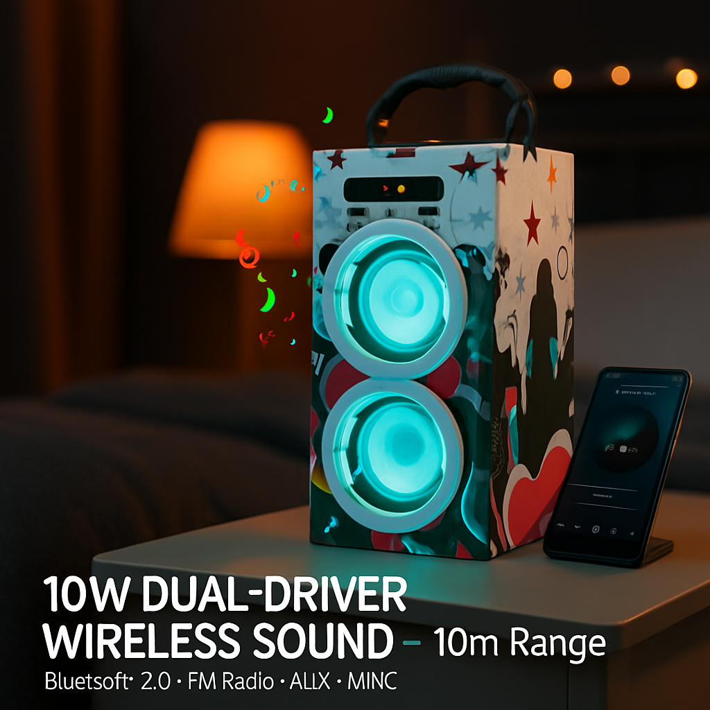 iRola Wireless Speaker 10W Powerful Subwoofer Wooden Loudspeaker FM AUX MMC for iPhone X Samsung S9 Tablet PC