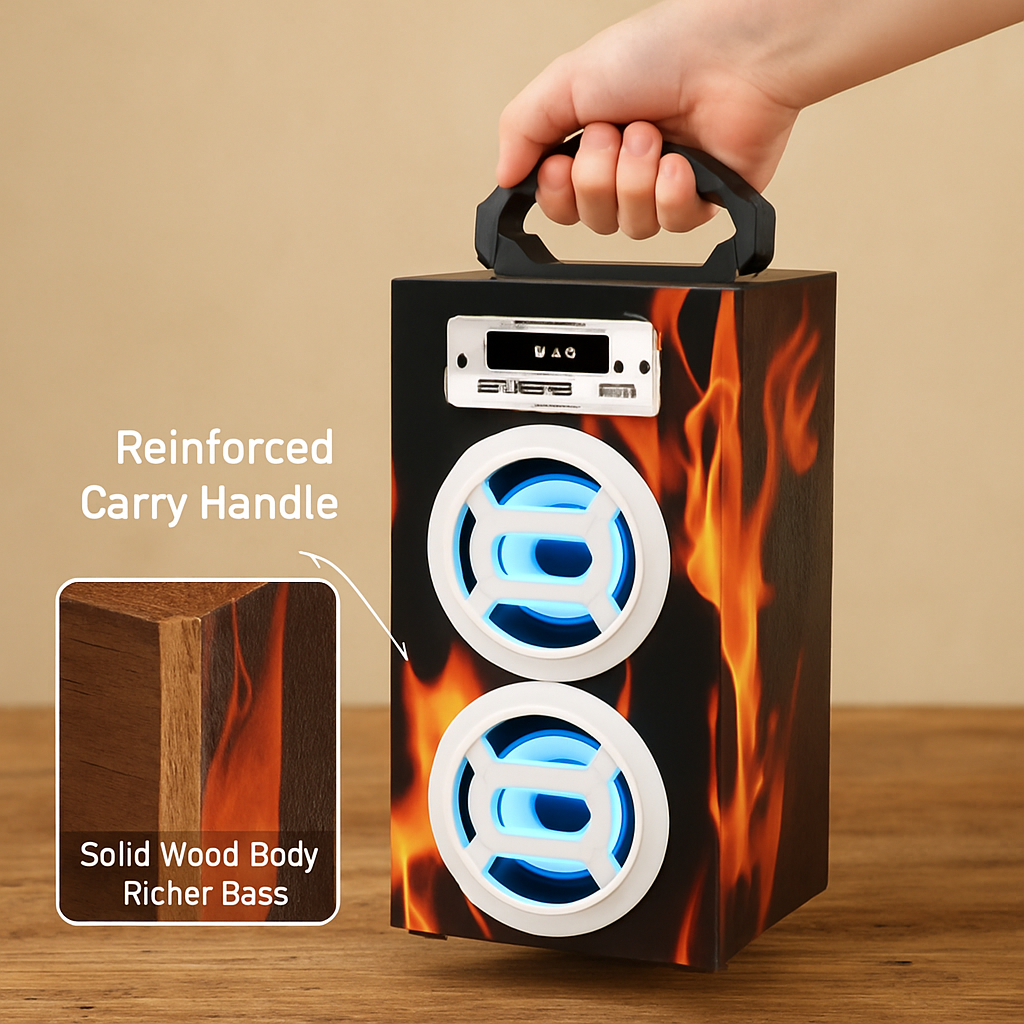 iRola Wireless Speaker 10W Powerful Subwoofer Wooden Loudspeaker FM AUX MMC for iPhone X Samsung S9 Tablet PC