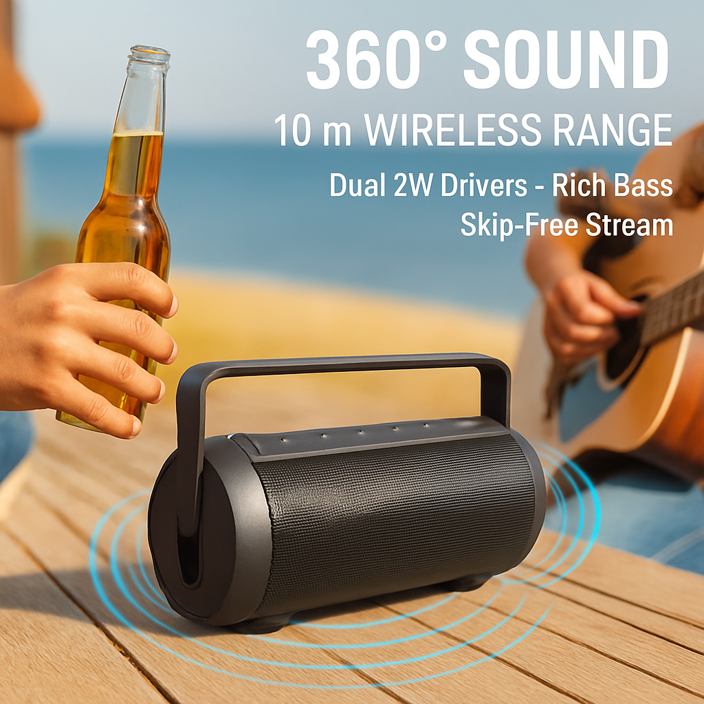 iRola Wireless Speaker Powerful Dual Subwoofer Stereo Bass Noise Cancelling w/Mic Aux-in for Camping Party