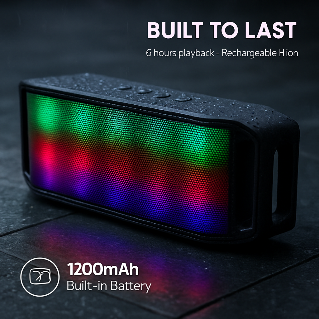 KOCASO LED Wireless Speaker Dynamic Multicolor Hands-free FM Radio USB MMC Reading Aux In for Party Camping Travel