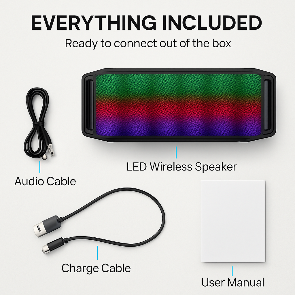 KOCASO LED Wireless Speaker Dynamic Multicolor Hands-free FM Radio USB MMC Reading Aux In for Party Camping Travel