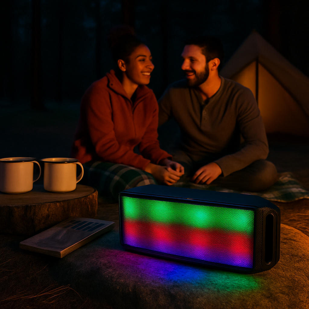 KOCASO LED Wireless Speaker Dynamic Multicolor Hands-free FM Radio USB MMC Reading Aux In for Party Camping Travel