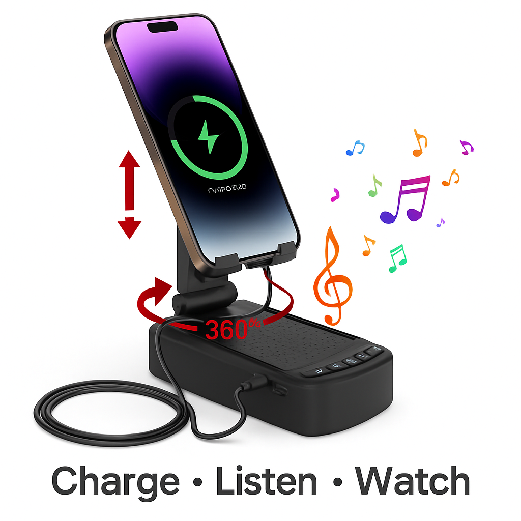 Phone Stand with Wireless Speaker and Power Bank
