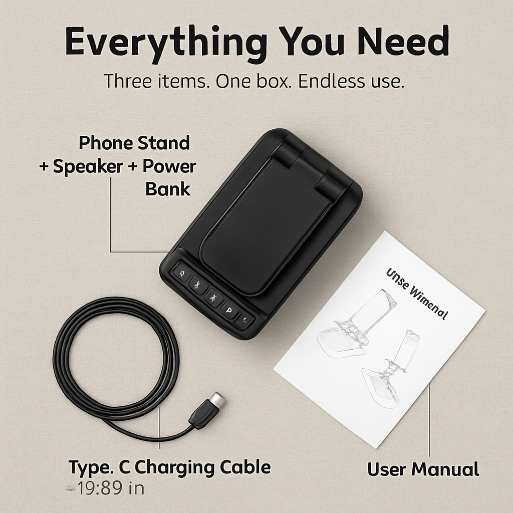 Phone Stand with Wireless Speaker and Power Bank