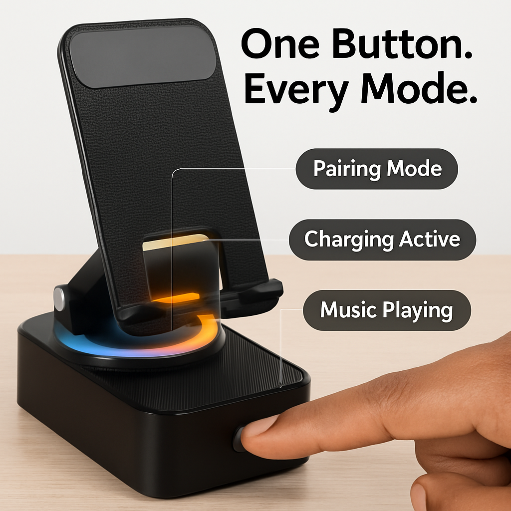 Foldable Wireless Speaker Phone Stand with Power Bank