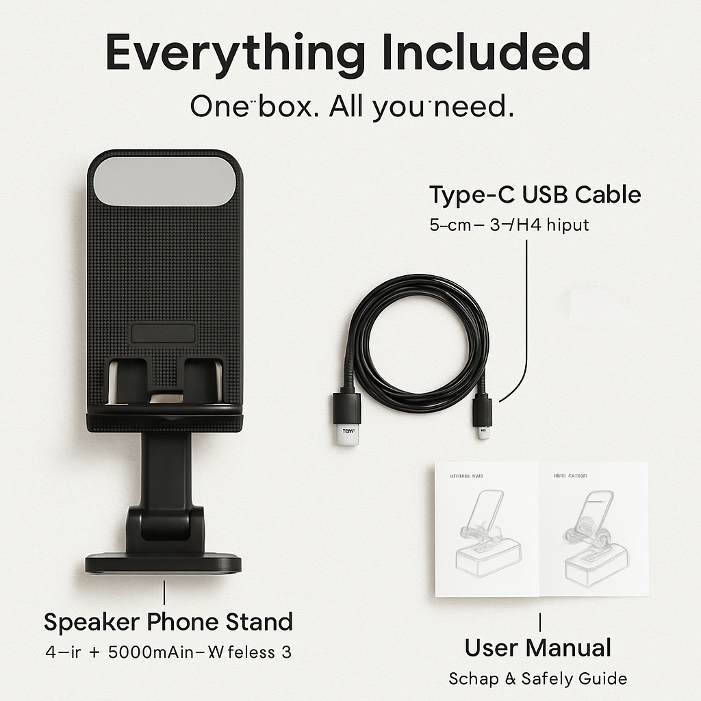 Foldable Wireless Speaker Phone Stand with Power Bank