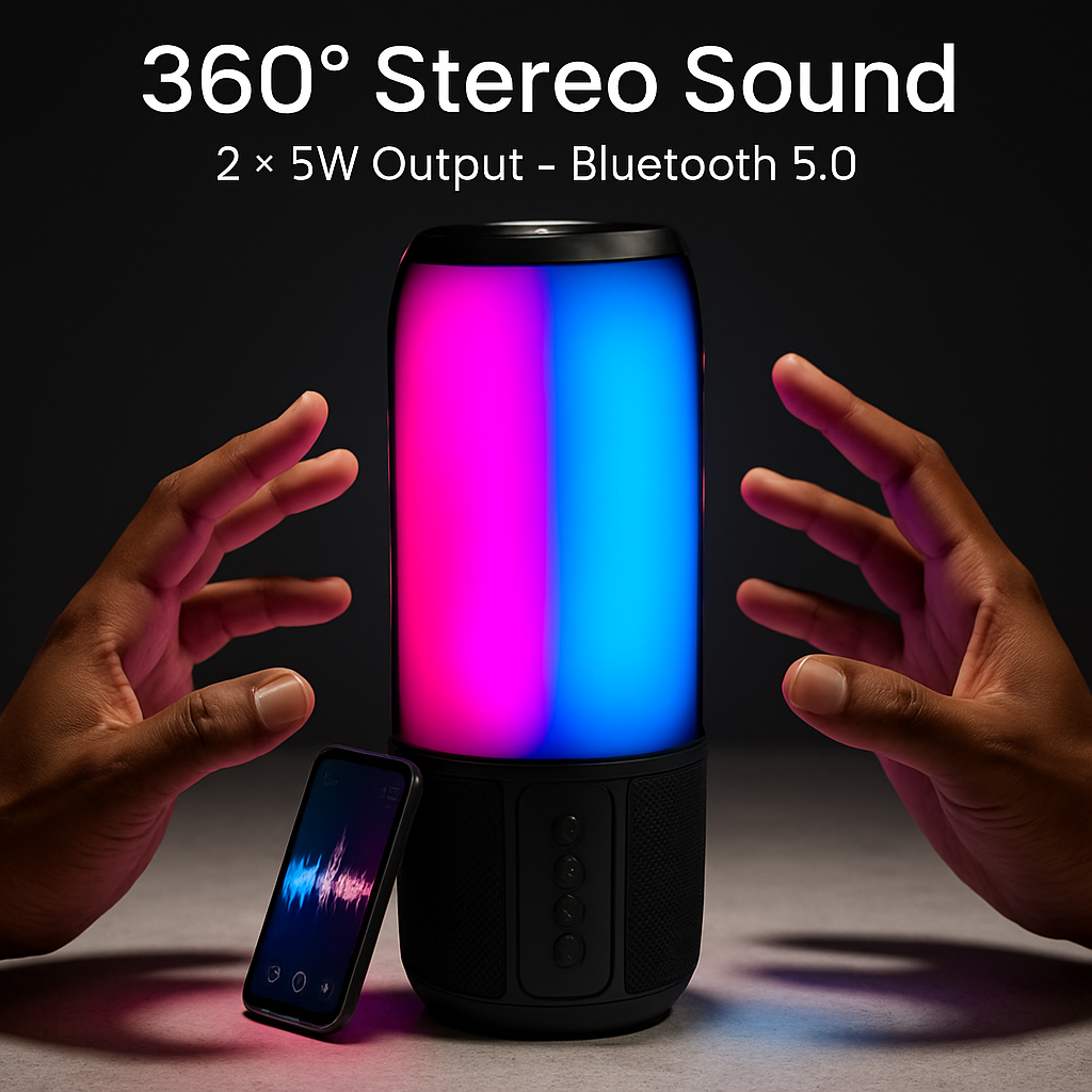Portable Wireless Speaker with 6-Color Lights for Home