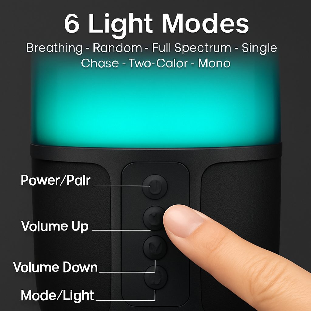 Portable Wireless Speaker with 6-Color Lights for Home