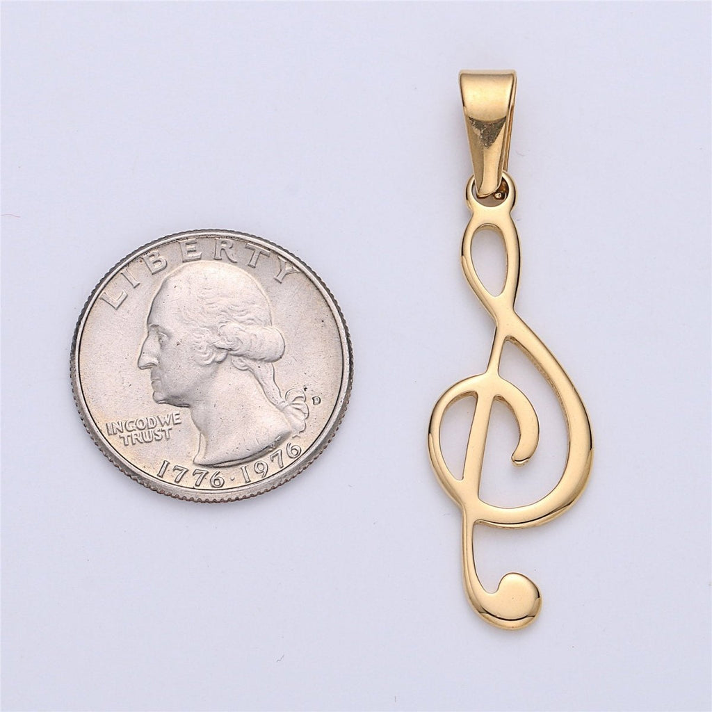Gold Filled Stainless Steel Musical Note Pendant, Note Charm Music Lovers Gift Jewelry Silver Note Charm for Necklace Bracelet Making J-669