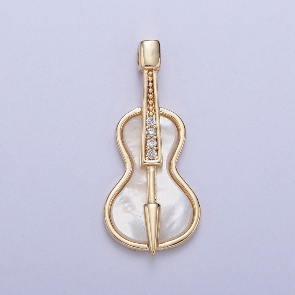 Gold Mother of Pearl Music Instrument Cello, Guitar, Violin Charm AG-076
