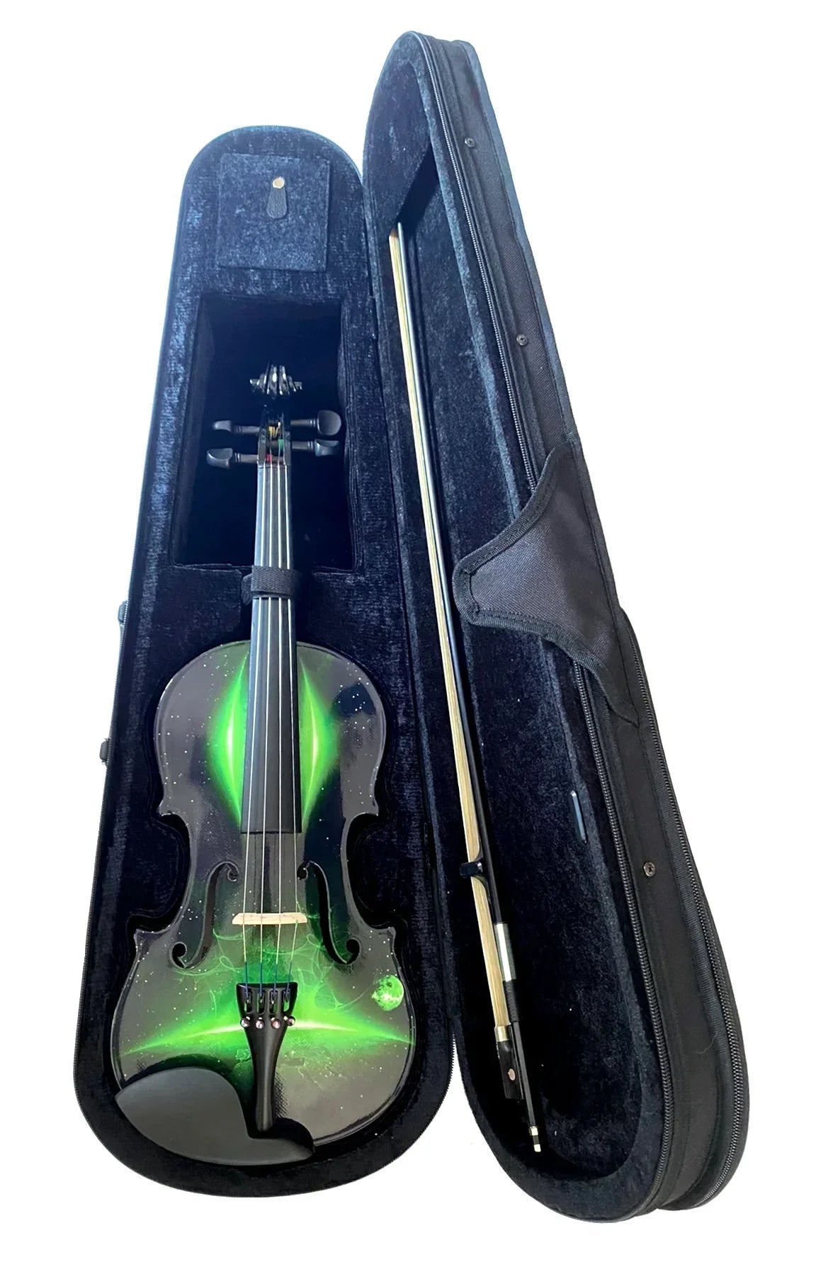 Neon Green Galaxy Ride Violin Outfit | Carbon Fiber Bow & Crystal Tuners
