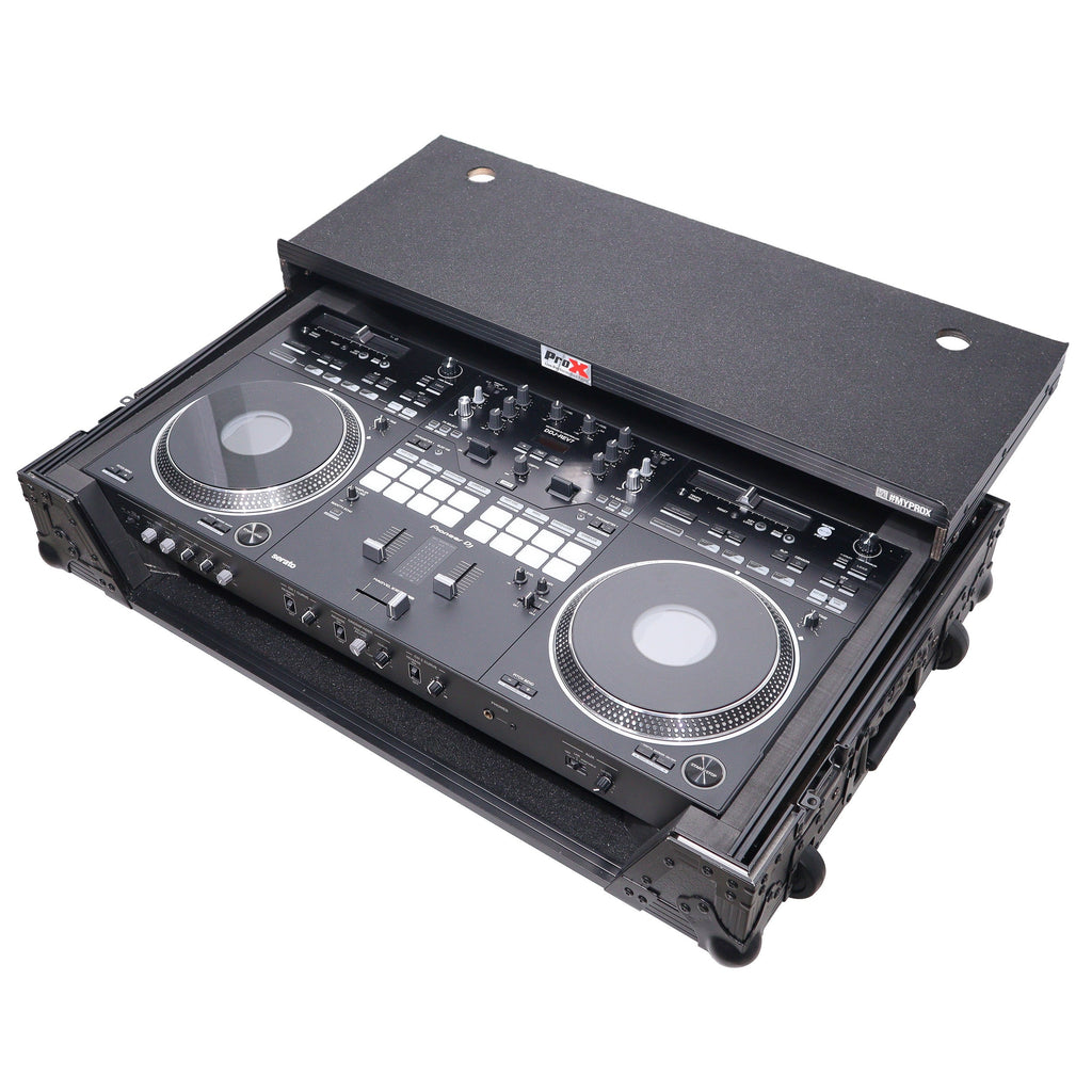 ProX XS-DDJREV7WLTBL - ATA Style Flight Case for Pioneer DDJ-REV7 DJ Controller with Laptop Shelf Wheels and 1U Rackspace Black Finish