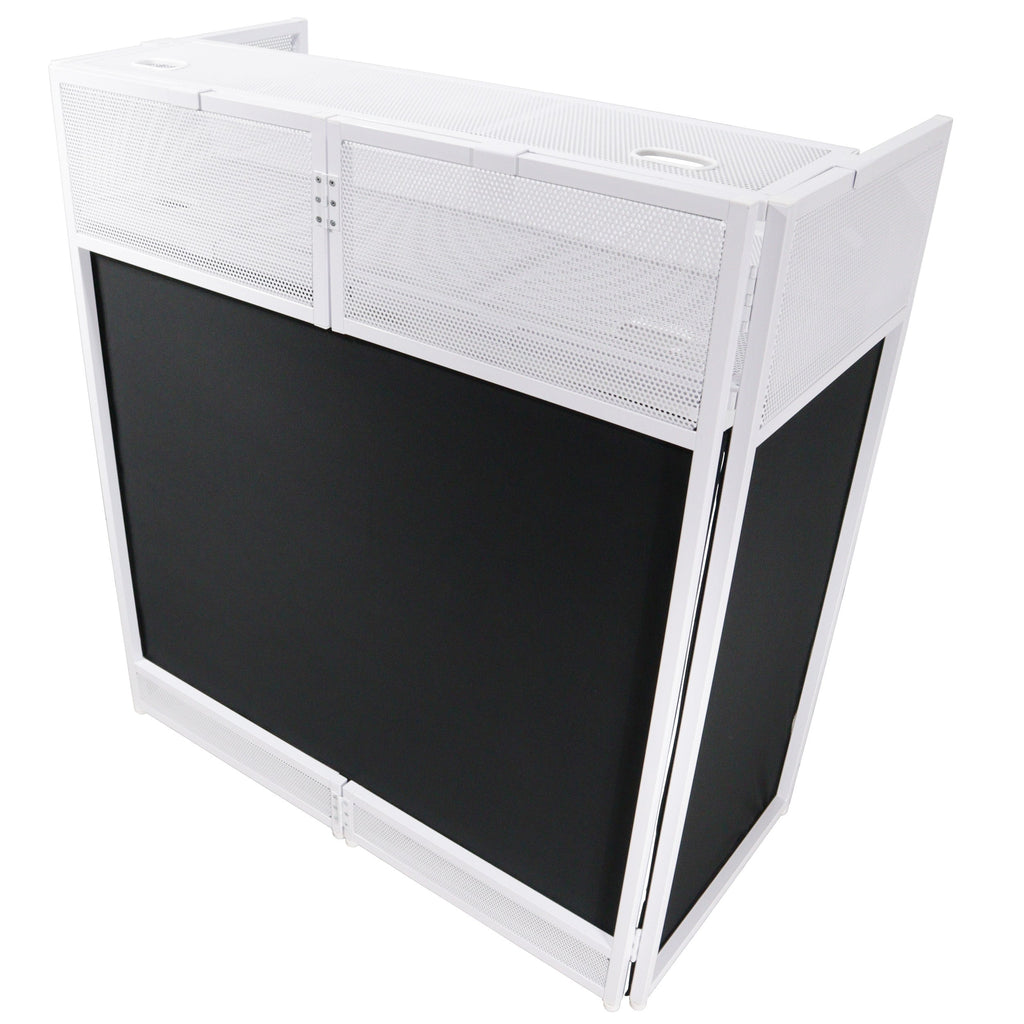 ProX XF-VISTAWHMK2 - VISTA DJ Booth Table Work Station with White Black Scrims and Carrying Bag White Frame