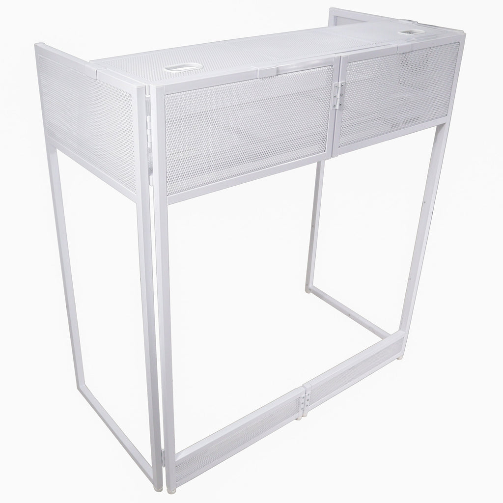 ProX XF-VISTAWHMK2 - VISTA DJ Booth Table Work Station with White Black Scrims and Carrying Bag White Frame