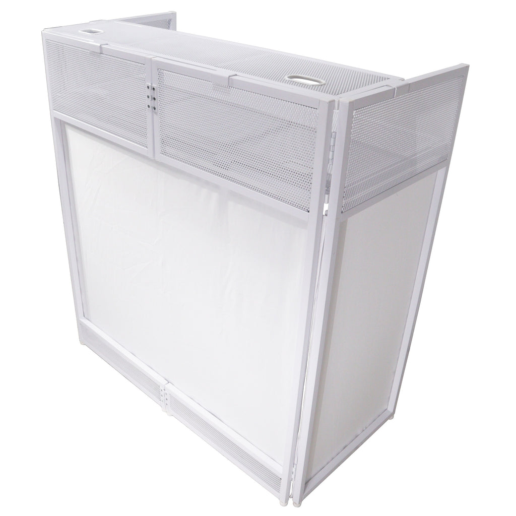 ProX XF-VISTAWHMK2 - VISTA DJ Booth Table Work Station with White Black Scrims and Carrying Bag White Frame