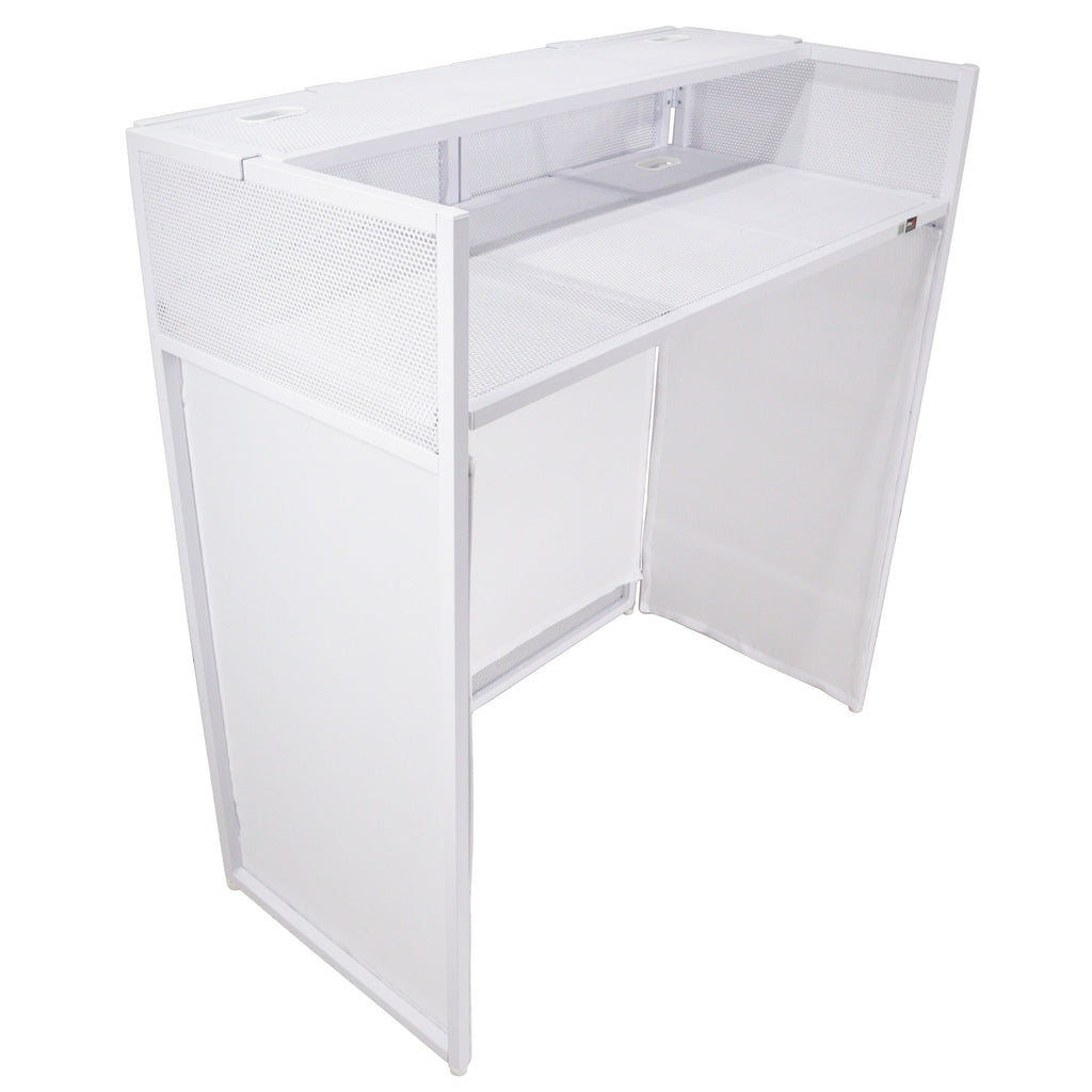 ProX XF-VISTAWHMK2 - VISTA DJ Booth Table Work Station with White Black Scrims and Carrying Bag White Frame