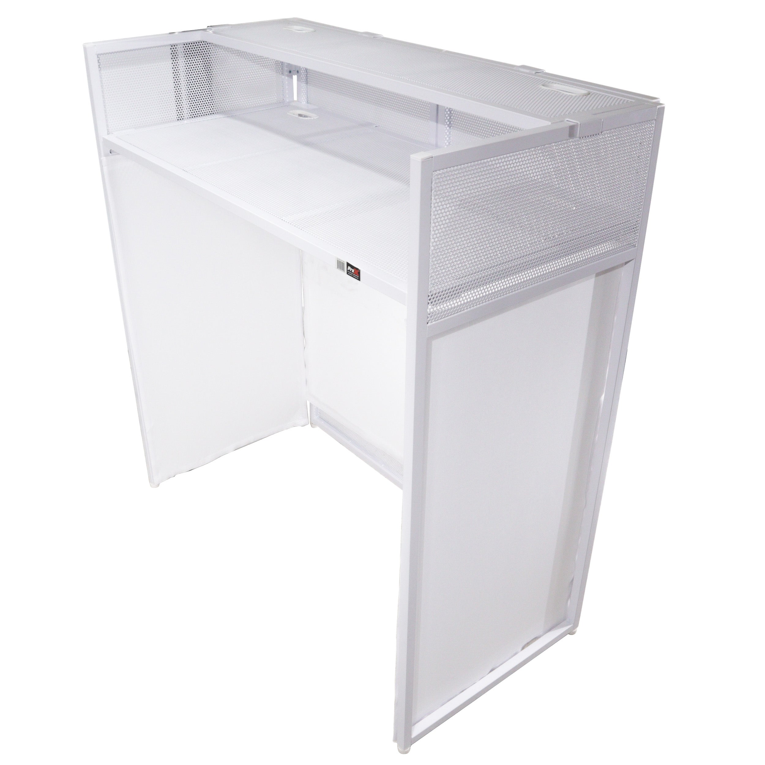 ProX XF-VISTAWHMK2 - VISTA DJ Booth Table Work Station with White Black Scrims and Carrying Bag White Frame