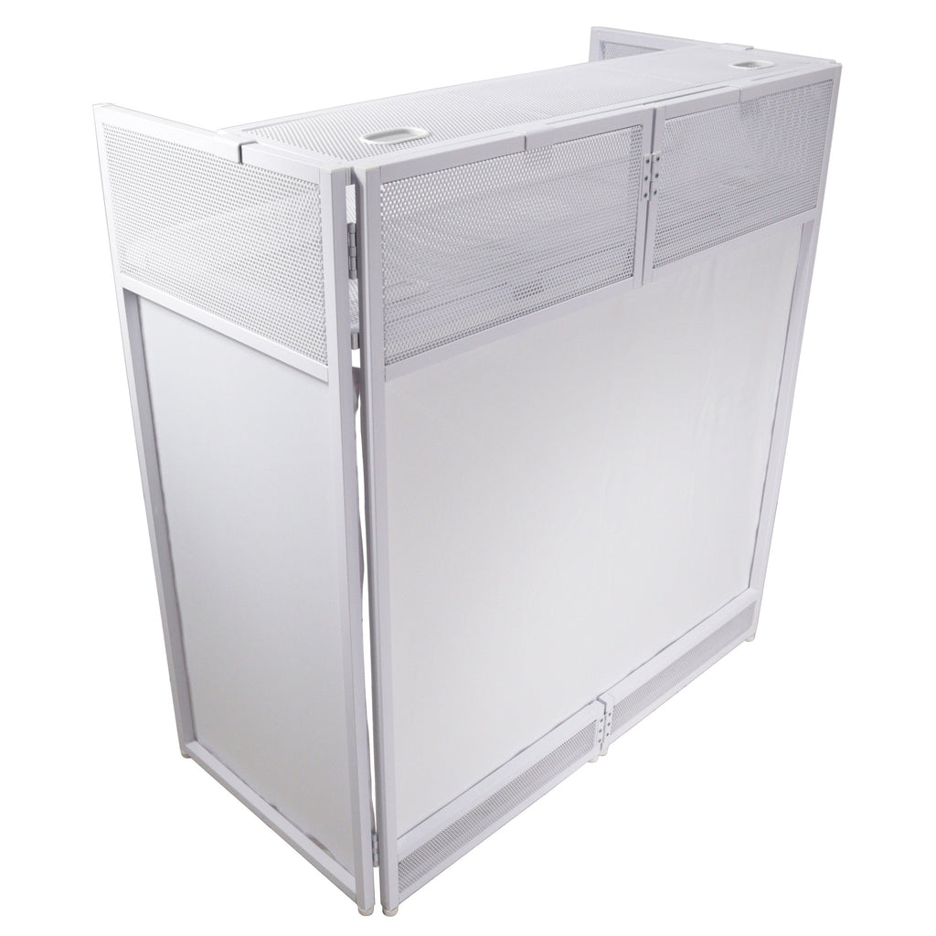 ProX XF-VISTAWHMK2 - VISTA DJ Booth Table Work Station with White Black Scrims and Carrying Bag White Frame