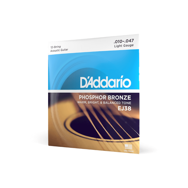 D'Addario EJ38 Phosphor Bronze 12-String Acoustic Guitar Strings, 10-47 Light