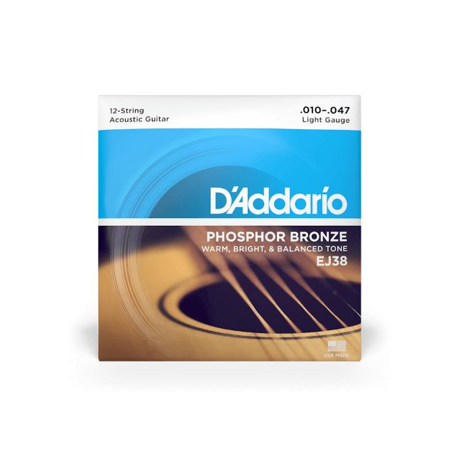 D'Addario EJ38 Phosphor Bronze 12-String Acoustic Guitar Strings, 10-47 Light