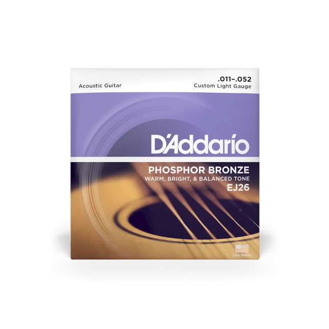 D'Addario EJ26 Phosphor Bronze Acoustic Guitar Strings, 11-52 Custom Light