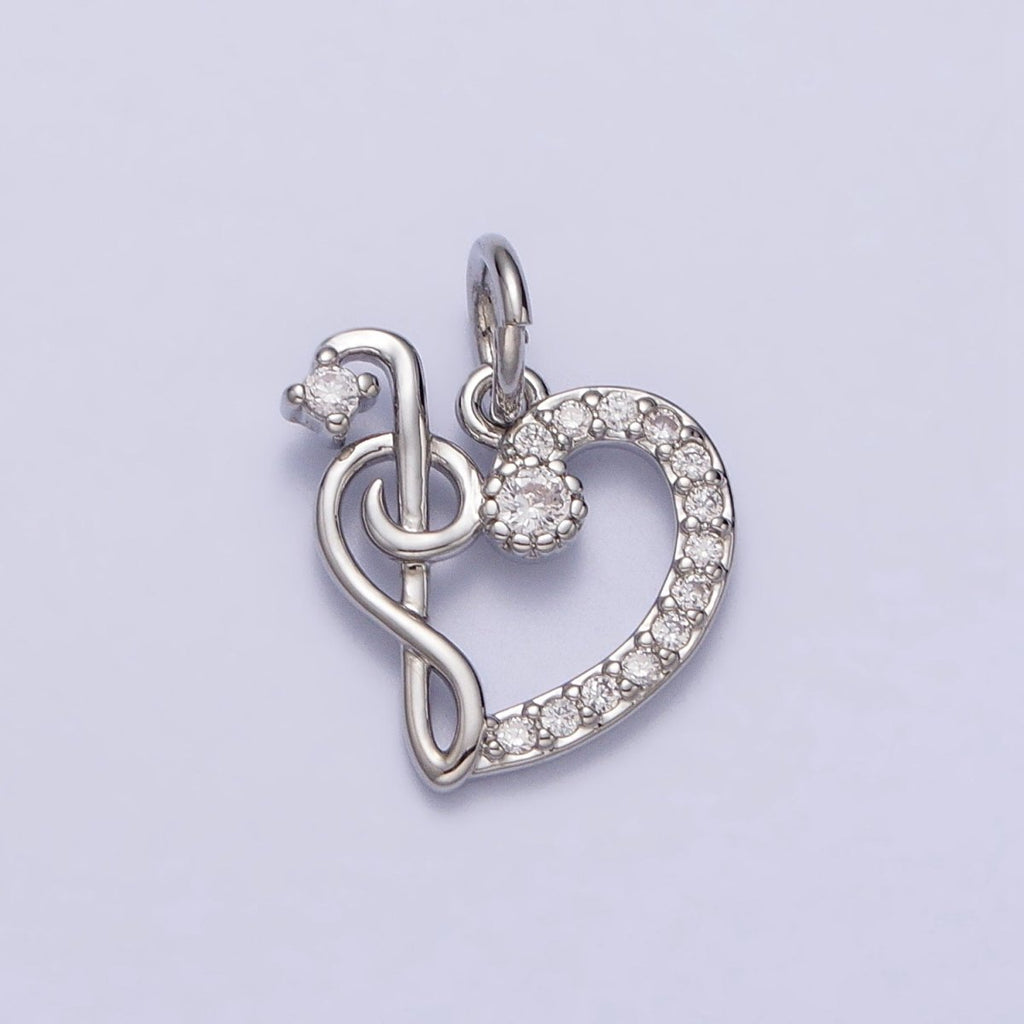 Micro Paved CZ Heart Musical Note G Treble Clef Charm in Gold & Silver | AC181