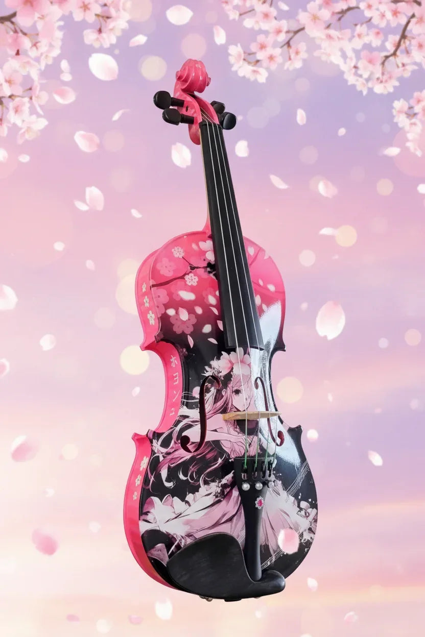 Cherry Blossom Girl Anime Violin Outfit | Carbon Fiber Bow & Faux Pearl Tailpiece