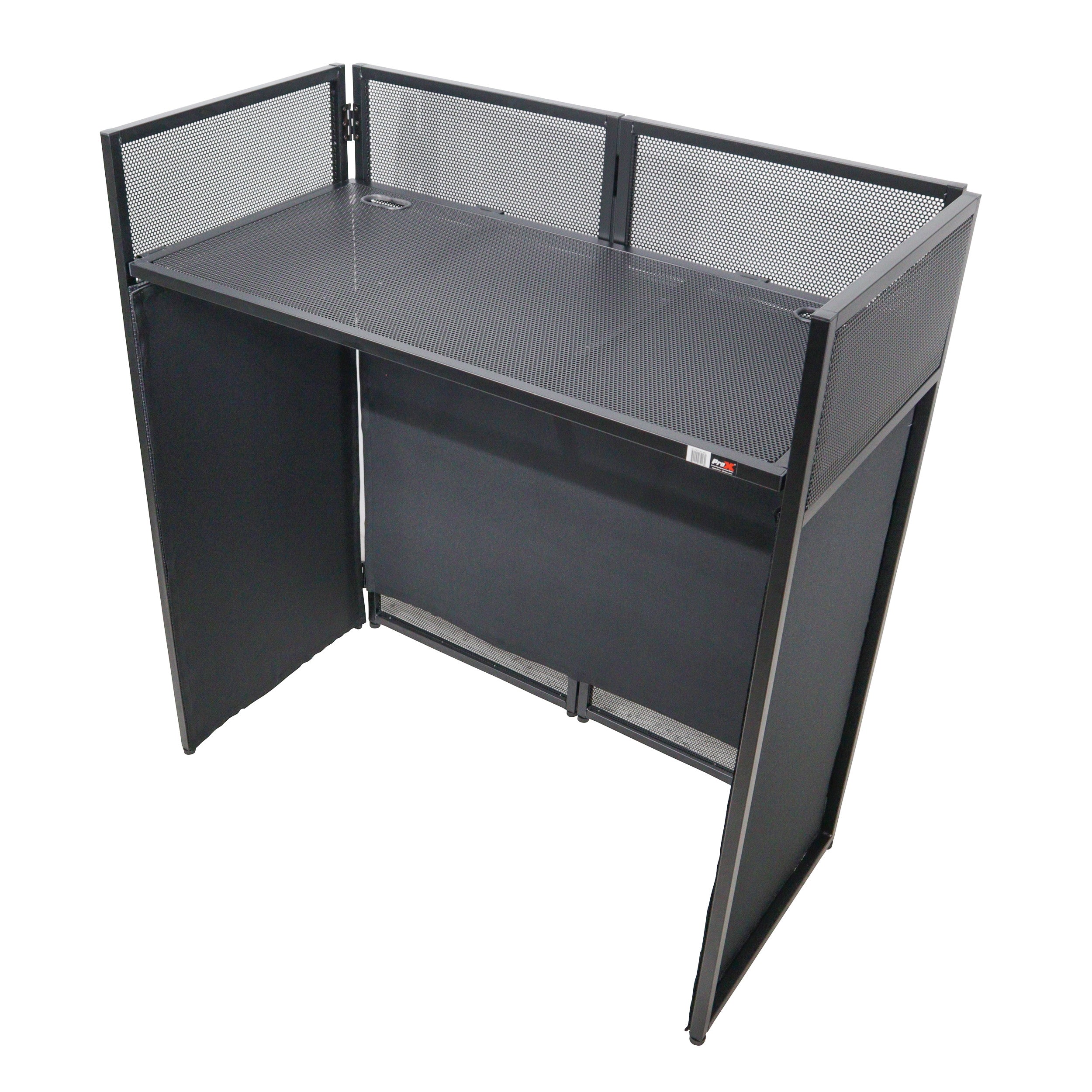 ProX XF-VISTABLMK2 - VISTA DJ Booth Facade Table Station with White and Black Scrim kit and Padded Travel Bag | Black Hardware