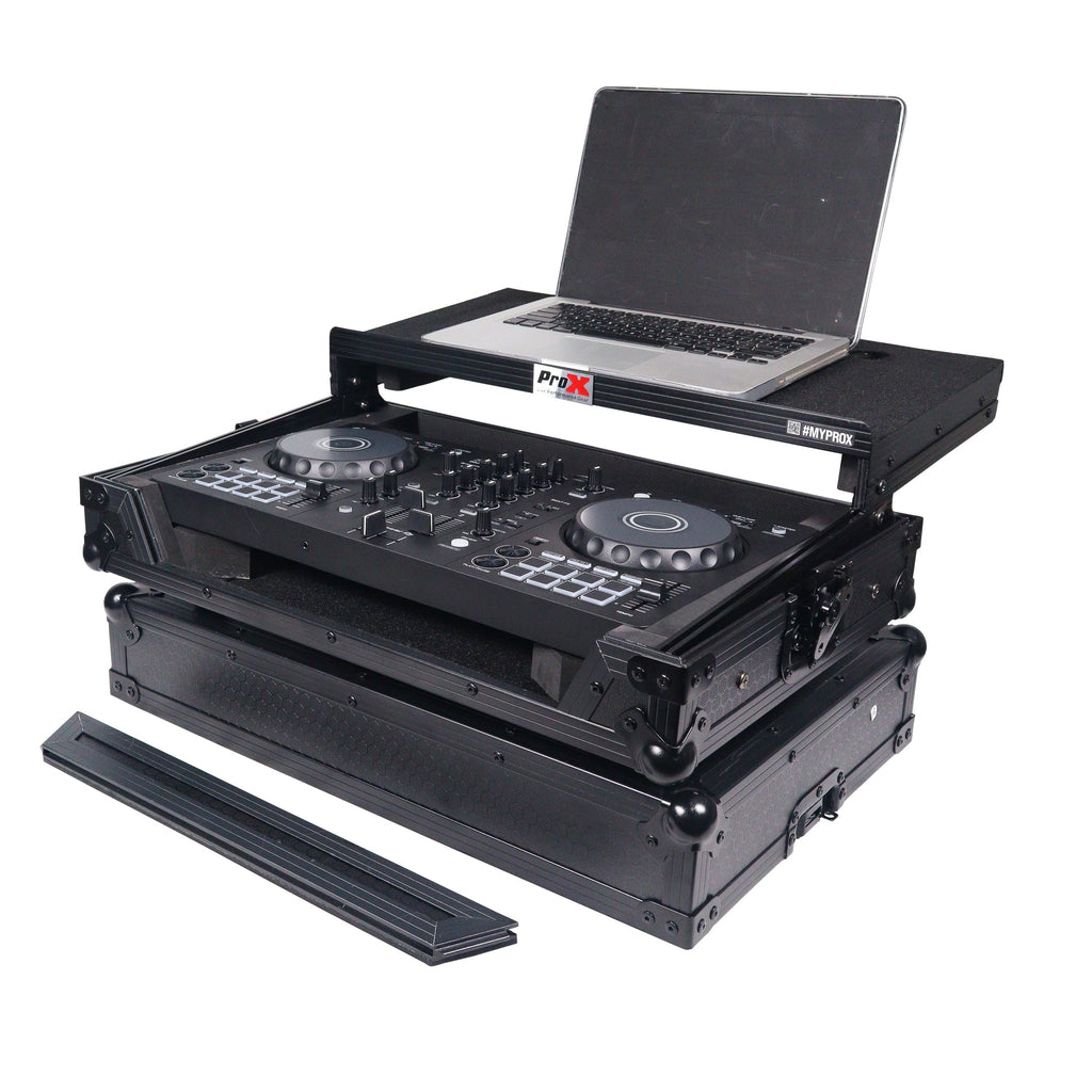 ProX X-DDJFLX4LTBL - ATA Flight Road Case For Pioneer DDJ-FLX4 DDJ-SB3 DDJ-400 DJ Controller with Laptop Shelf - Black