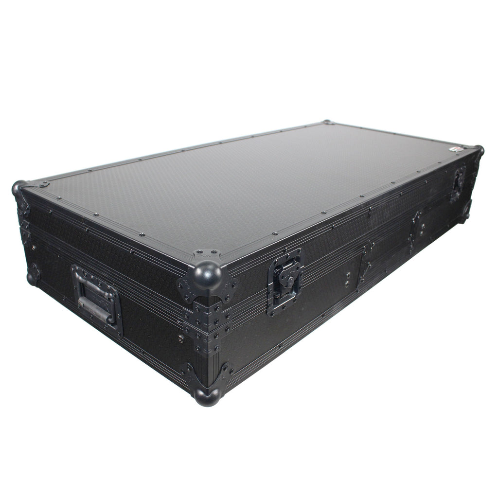 ProX XS-TMC1012WLTFBTLBL - Flight Coffin Case For 12" Rane 72 Mixer and 2 Turntables in Battle Mode W/ Laptop Shelf and Wheels Black on Black