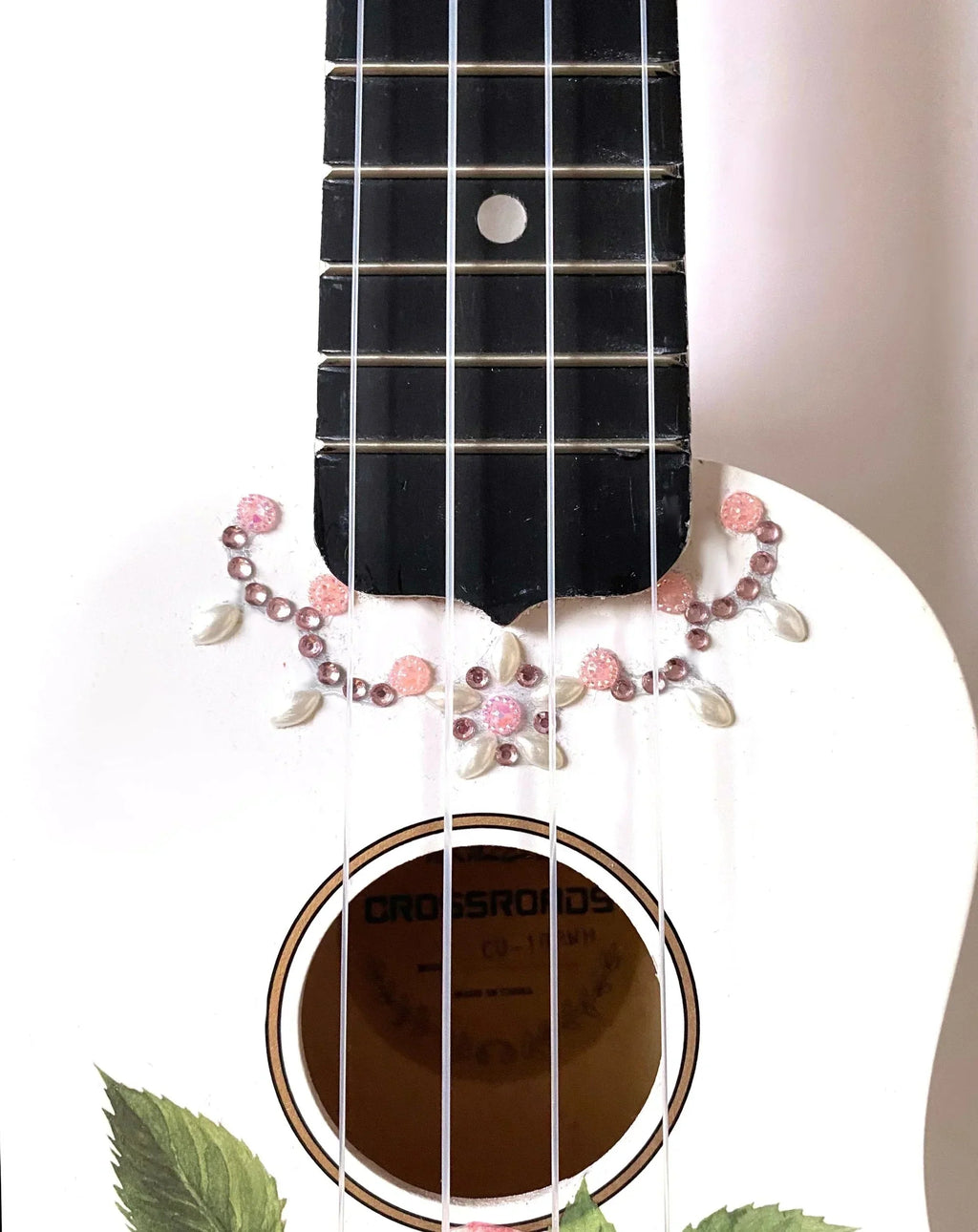 Rose Delight Ukulele | Hand Applied Design & Crystal Details