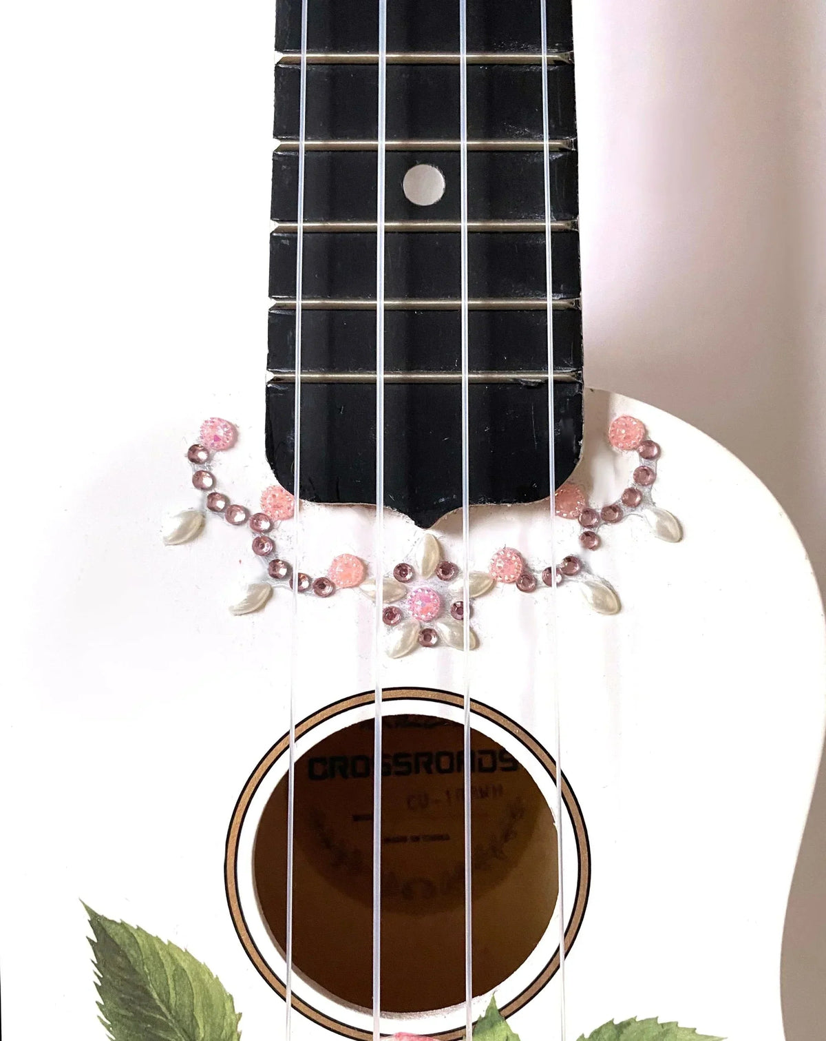 Rose Delight Ukulele | Hand Applied Design & Crystal Details