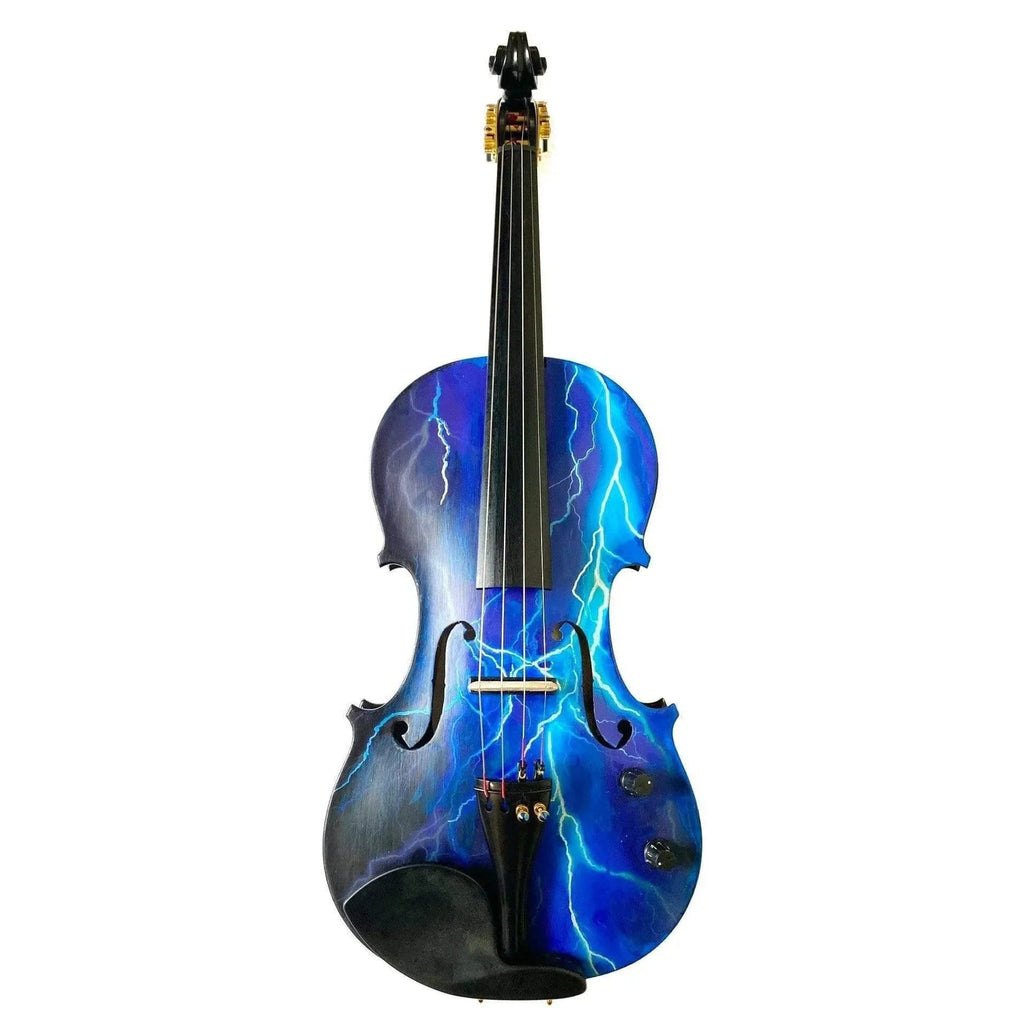 Electric Blue Lightning Violin | Electric-Acoustic with Machine Head Pegs & Carbon Bow