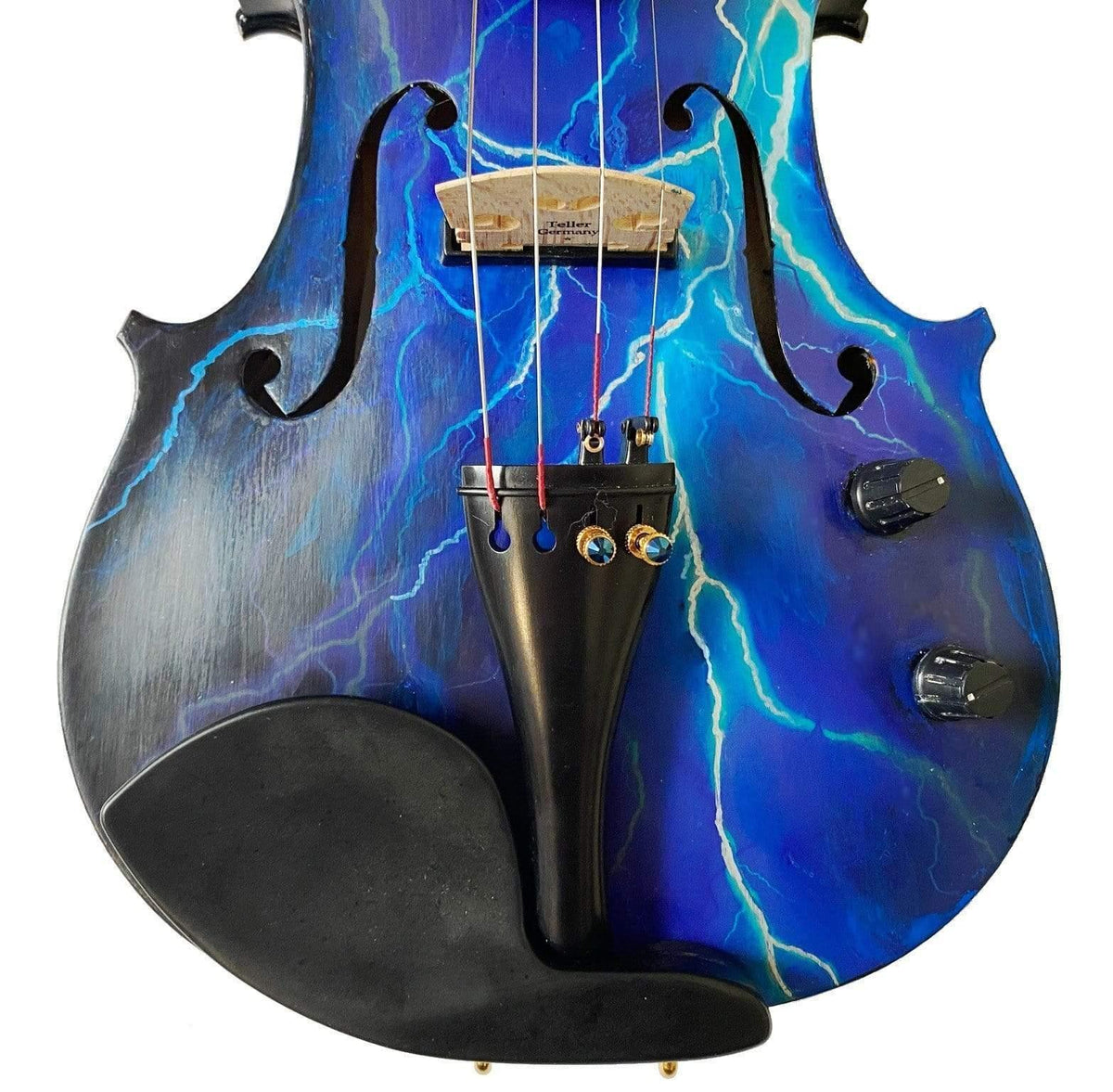 Electric Blue Lightning Violin | Electric-Acoustic with Machine Head Pegs & Carbon Bow