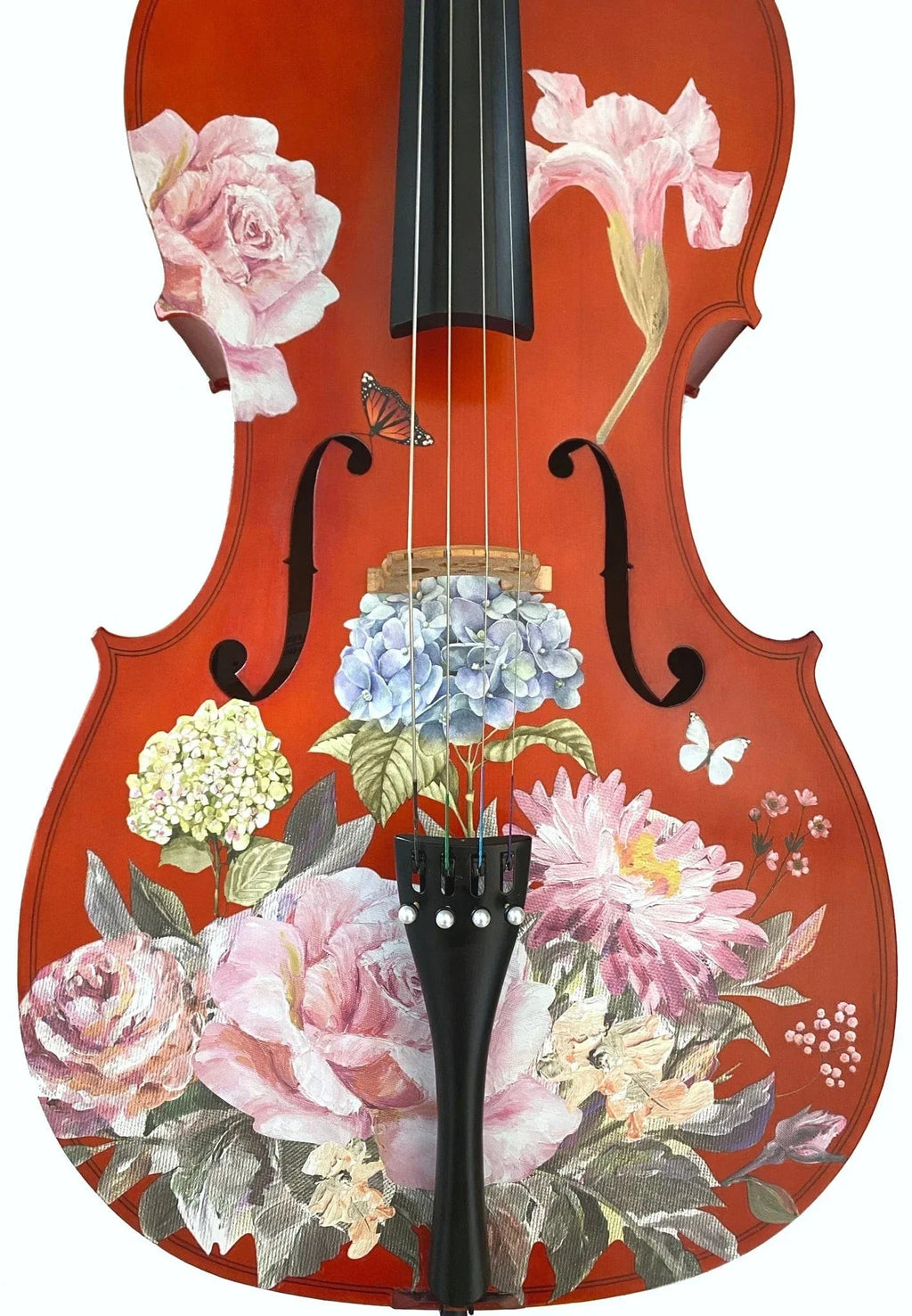 Floral Garden Cello Outfit | Rose & Hydrangea Design, Brazilwood Bow & Case