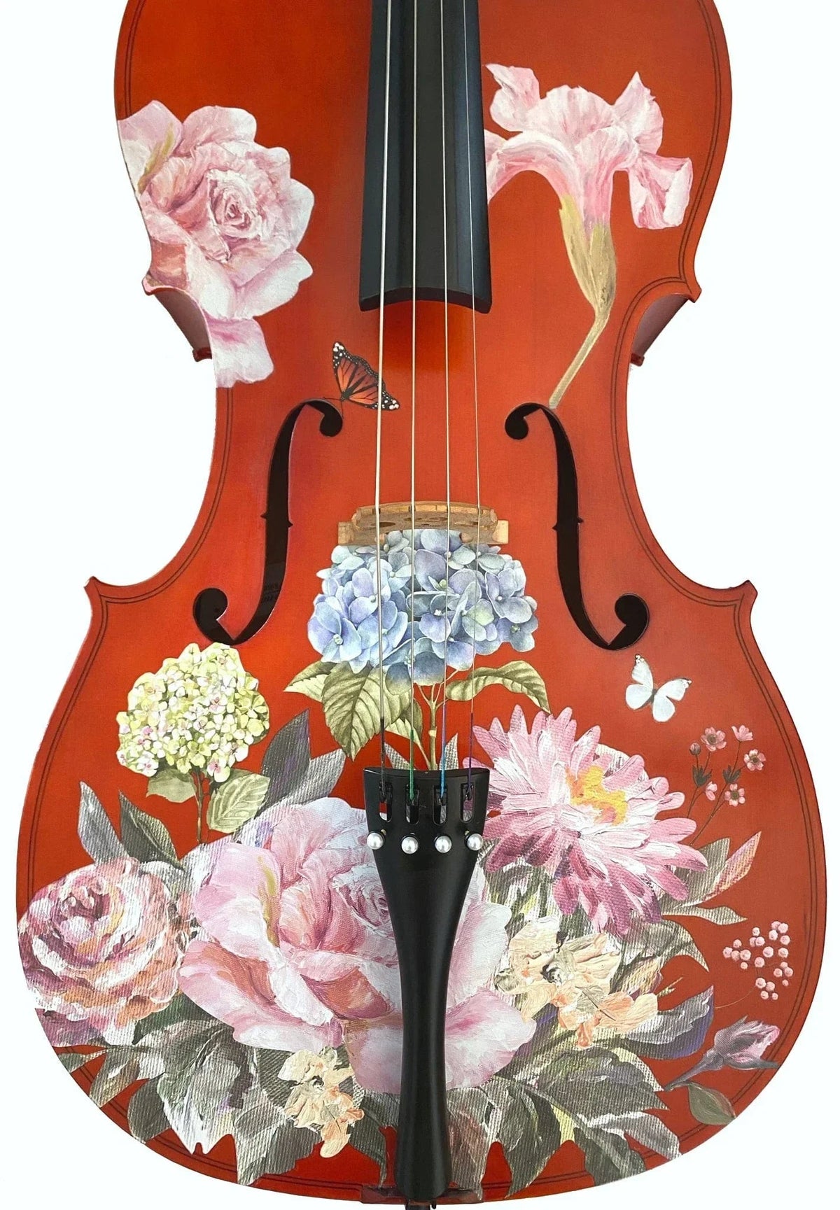 Floral Garden Cello Outfit | Rose & Hydrangea Design, Brazilwood Bow & Case