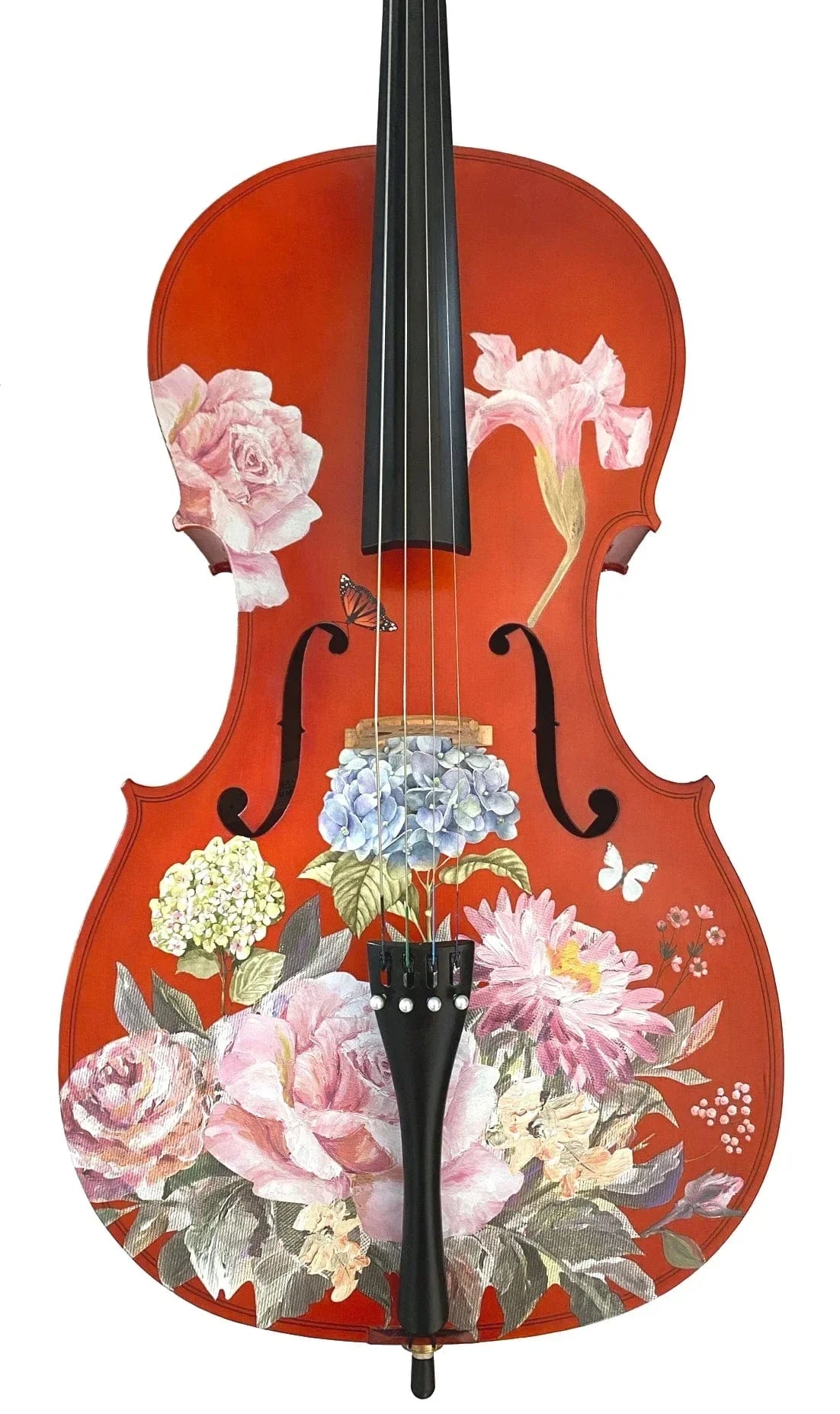 Floral Garden Cello Outfit | Rose & Hydrangea Design, Brazilwood Bow & Case