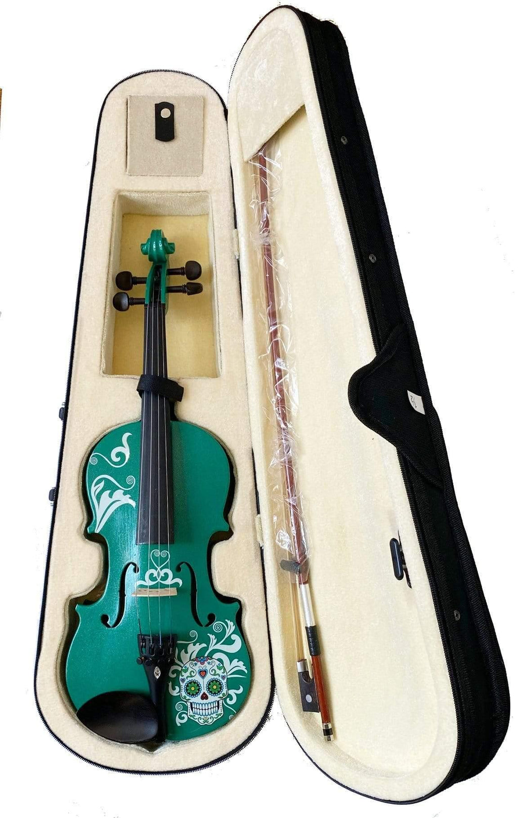 Cinco de Mayo Emerald Green Violin Outfit | Sugar Skull Design & Carbon Fiber Bow