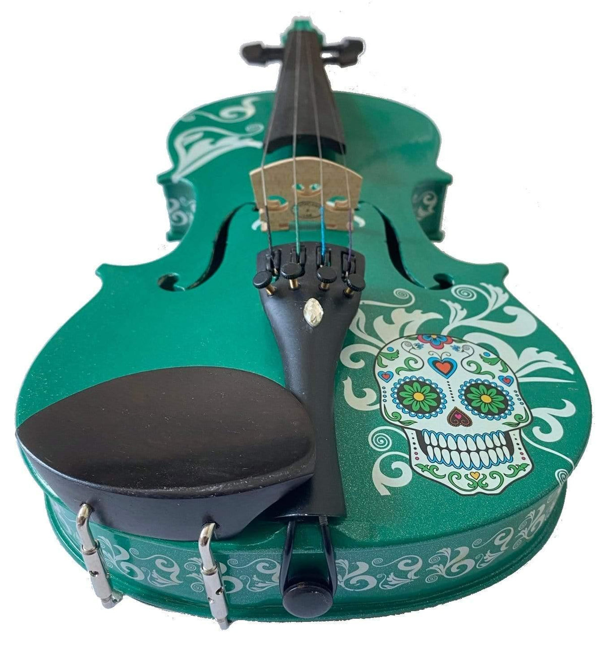 Cinco de Mayo Emerald Green Violin Outfit | Sugar Skull Design & Carbon Fiber Bow