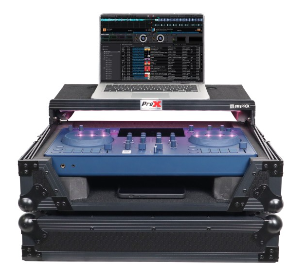 ProX XS-OMNISDUOLTBLLED - ATA Flight Case For Pioneer AlphaTheta OMNIS-DUO DJ Controller with Laptop Shelf and LED All Black