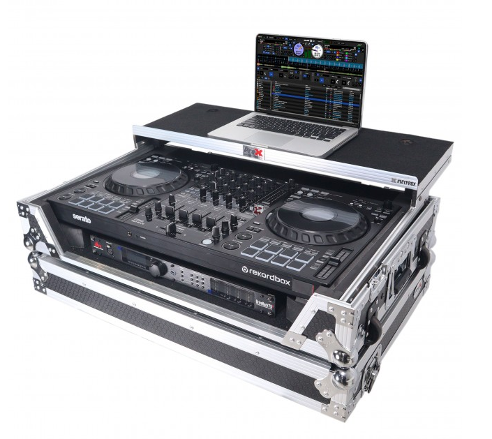 ProX XS-DDJFLX10WLT - Flight Style Road Case For Pioneer DDJ-FLX10 or DDJ-GRV6 DJ Controller with Laptop Shelf 1U Rack Space and Wheels