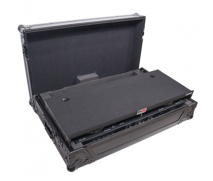 ProX XS-DDJFLX10WLTBLLED - ATA Flight Style Road Case For Pioneer DDJ-FLX10 or DDJ-GRV6 with Laptop Shelf 1U Rack Space Wheels and LED Black Finish