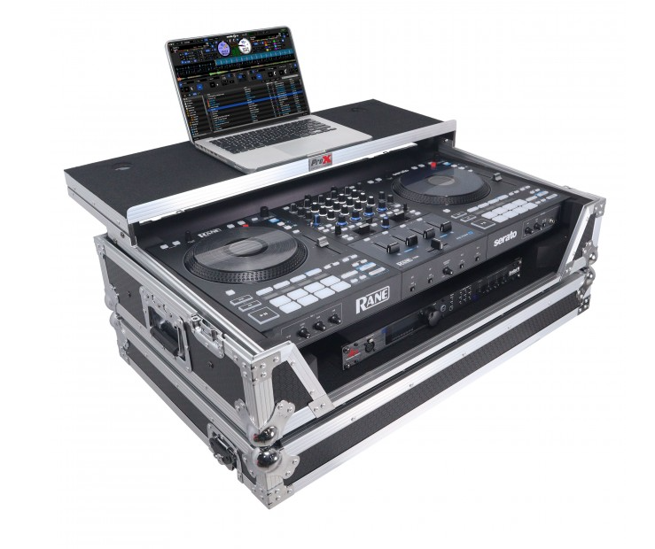 ProX XS-RANEFOURWLT - ATA Flight Style Road Case For RANE Four or RANE Performer DJ Controller with Laptop Shelf 1U Rack Space and Wheels